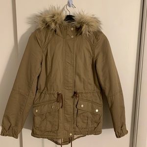 Tan Shearling Anorak Parka Jacket